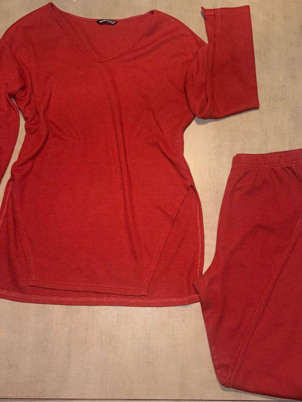 SHEIN Red Waffle Knit Lounge Set